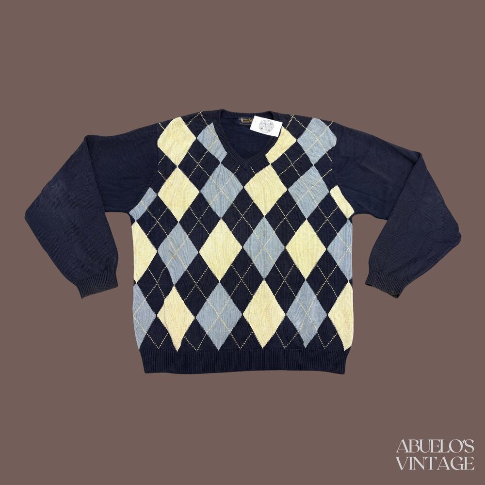 Brooks Brothers Argyle Sweater | Navy Cotton Knit | Size XL | Vintage